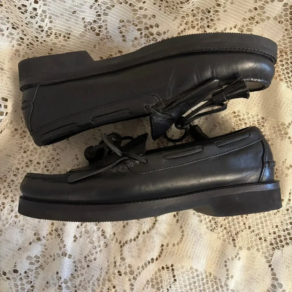 Cabela's Men's US 10.5 Black Leather Tassel And Kiltie Fringe Loafers Shoes